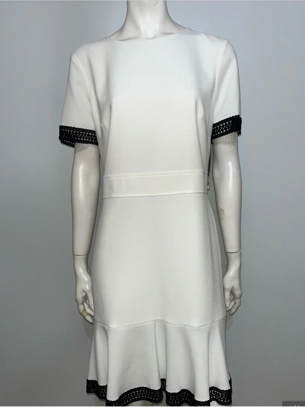 Nine West White Dress with Black Crochet Trim